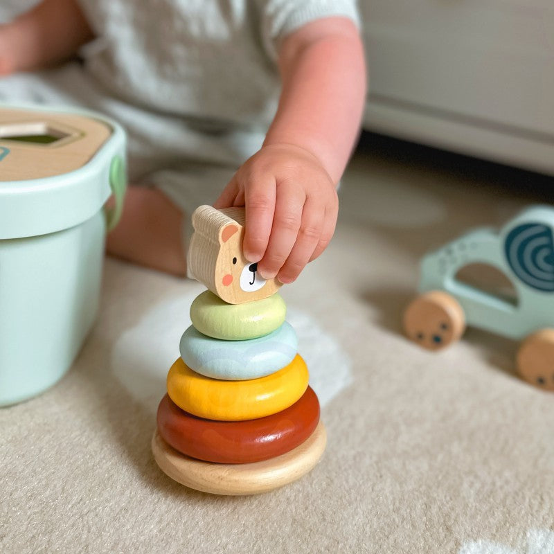 Speelgoedbox 3-in-1 – vormenstoof, stapeltoren en trekolifant – afbeelding 12
