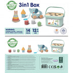 Speelgoedbox 3-in-1 – vormenstoof, stapeltoren en trekolifant – afbeelding 3