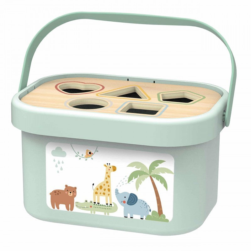 Speelgoedbox 3-in-1 – vormenstoof, stapeltoren en trekolifant – afbeelding 4