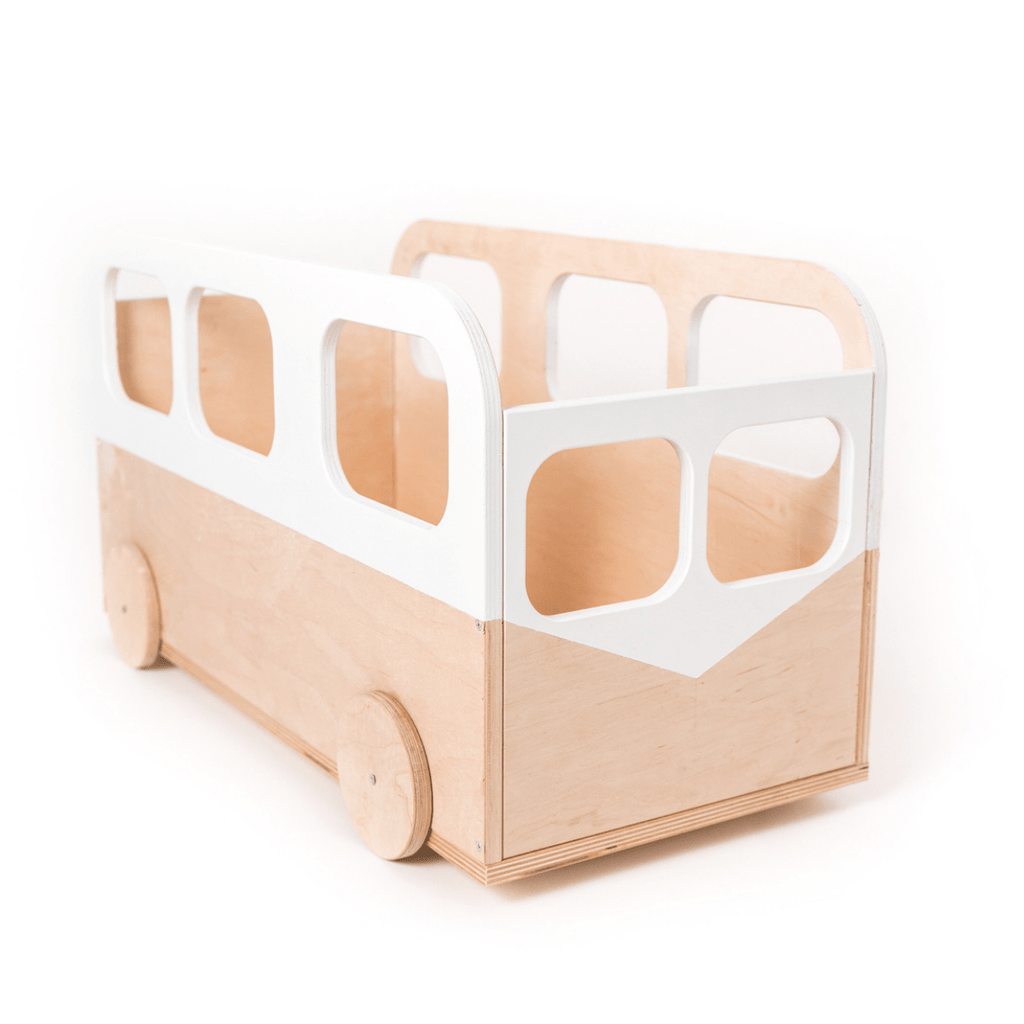 Speelgoedkist op wielen bus – hout – afbeelding 2
