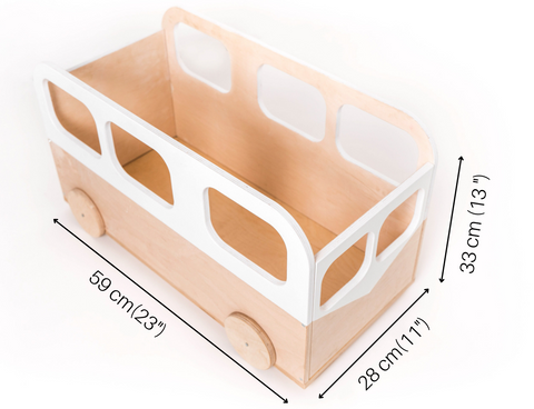 Speelgoedkist op wielen bus – hout – afbeelding 3