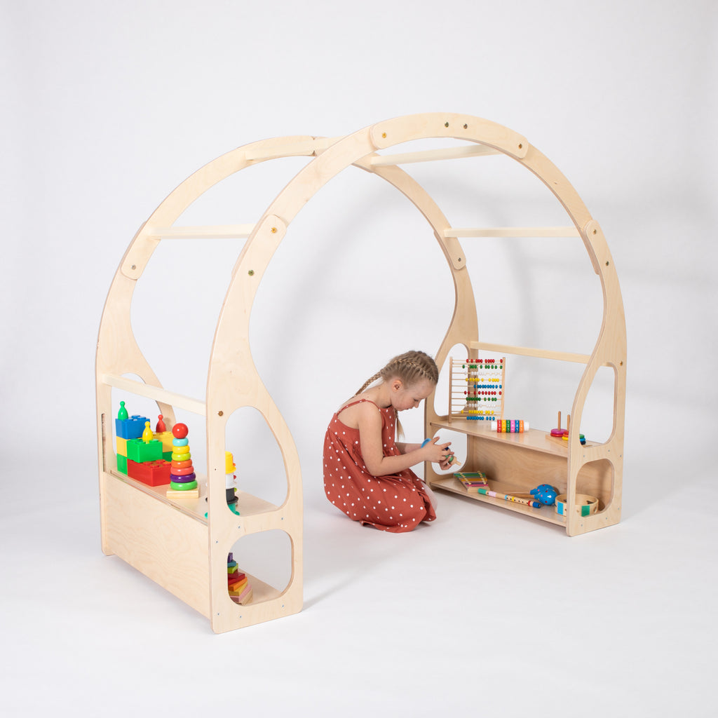 Speelgoedrek en speelkeuken Montessori van hout