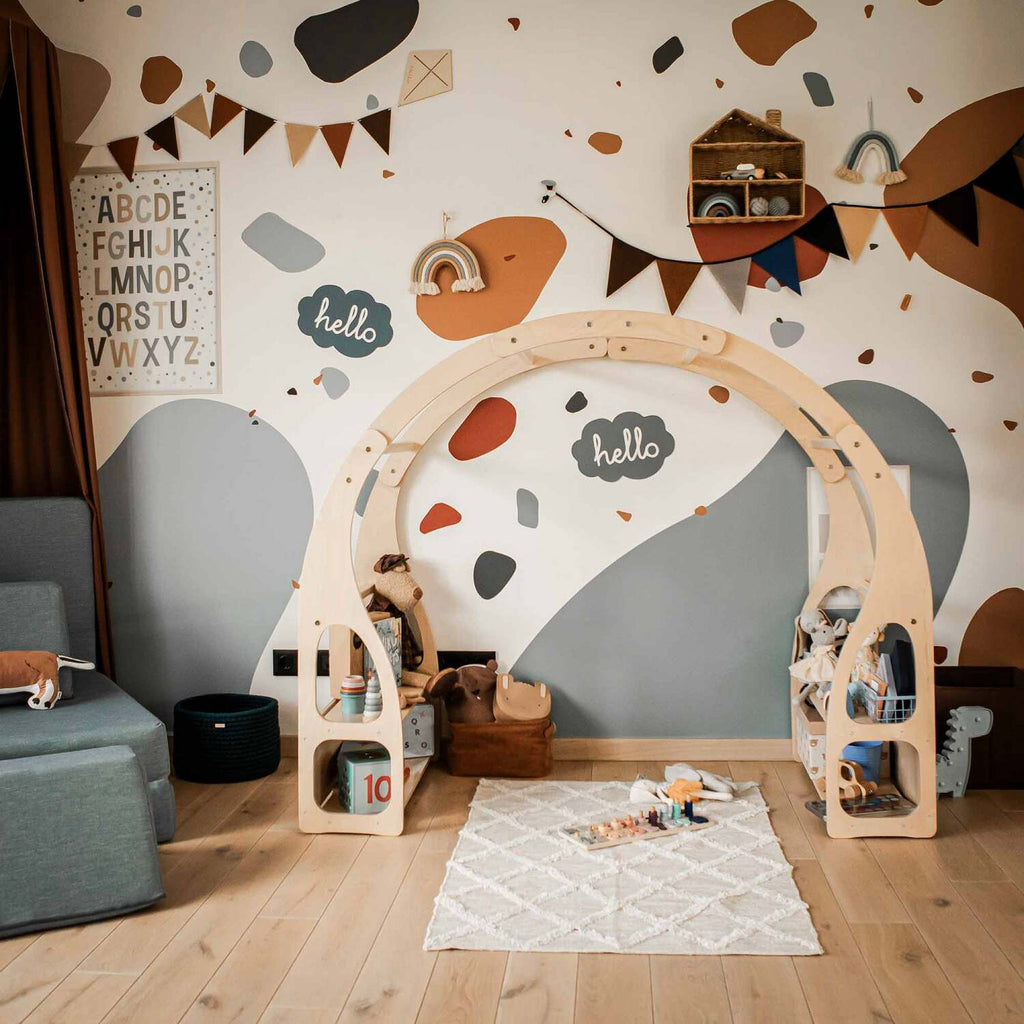 Speelgoedrek en speelkeuken Montessori van hout – afbeelding 2