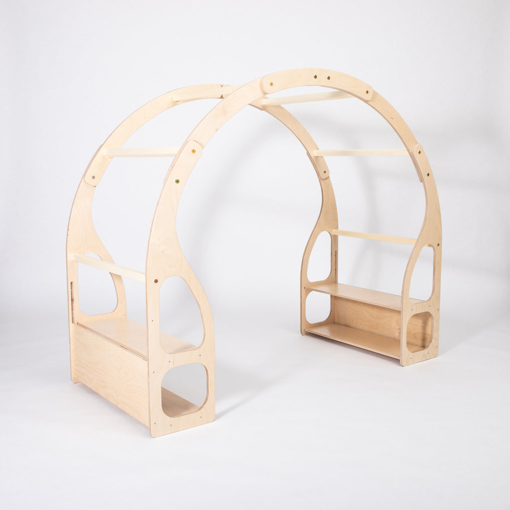 Speelgoedrek en speelkeuken Montessori van hout – afbeelding 3