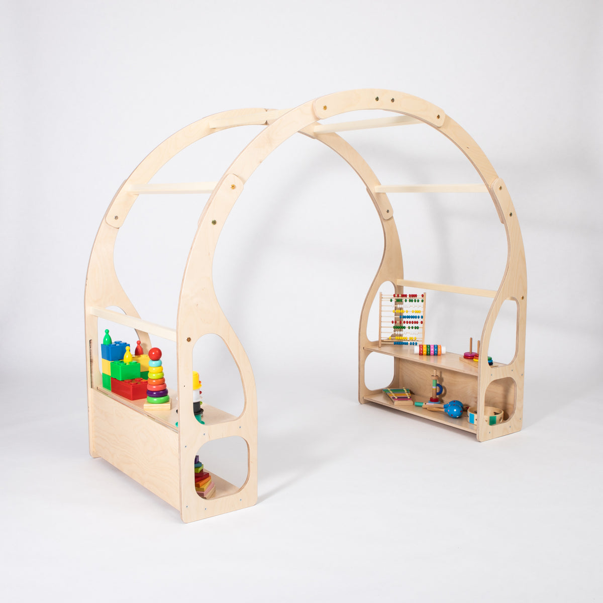 Speelgoedrek en speelkeuken Montessori van hout – afbeelding 5