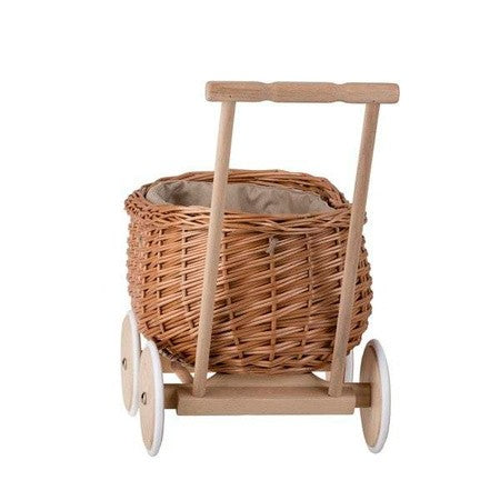 Speelgoedwagen riet met houten wielen en stoffen voering – afbeelding 3