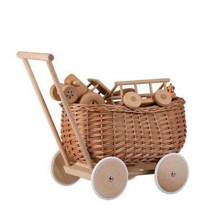 Speelgoedwagen riet met houten wielen en stoffen voering – afbeelding 6
