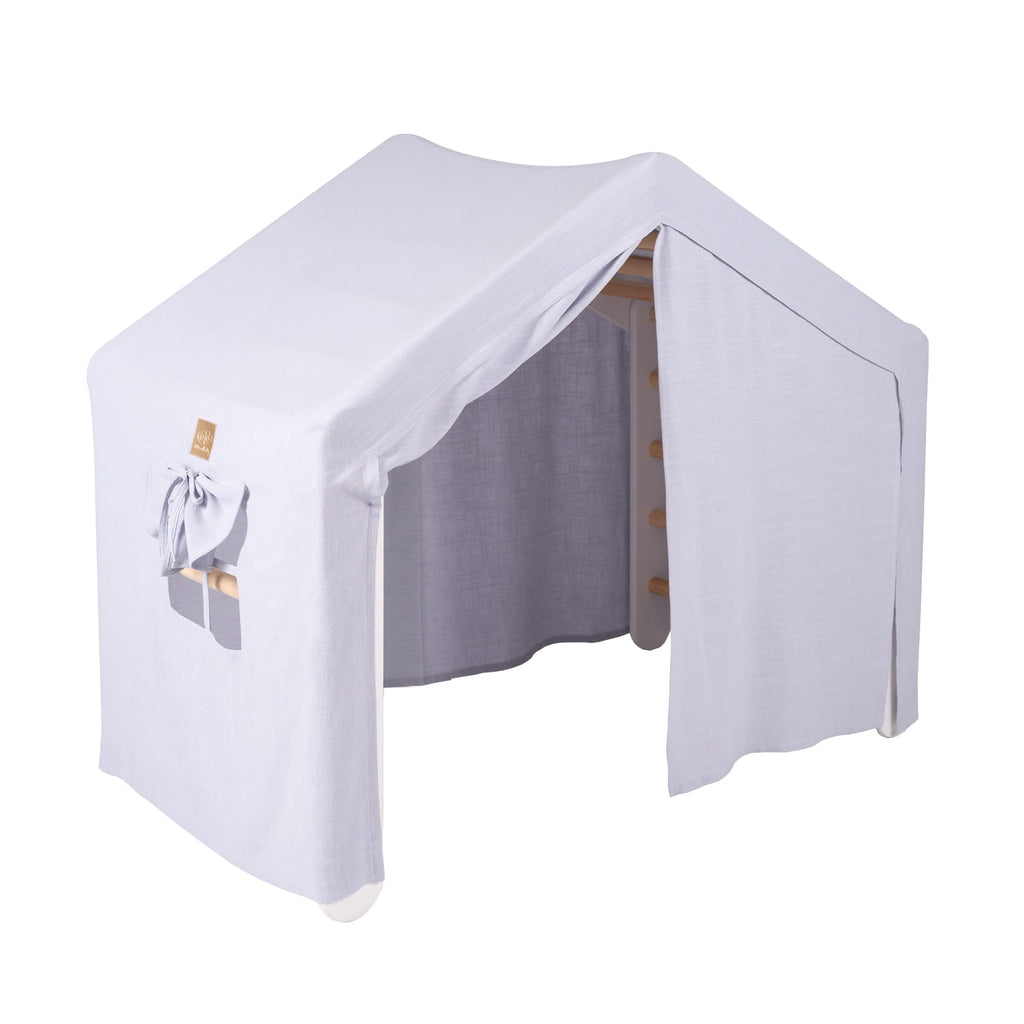 Speelhuisje met klimladder groot wit – tent blauwgrijs