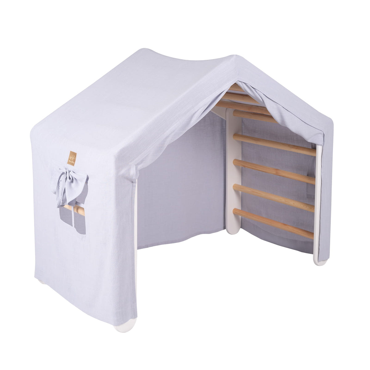 Speelhuisje met klimladder groot wit – tent blauwgrijs – afbeelding 3