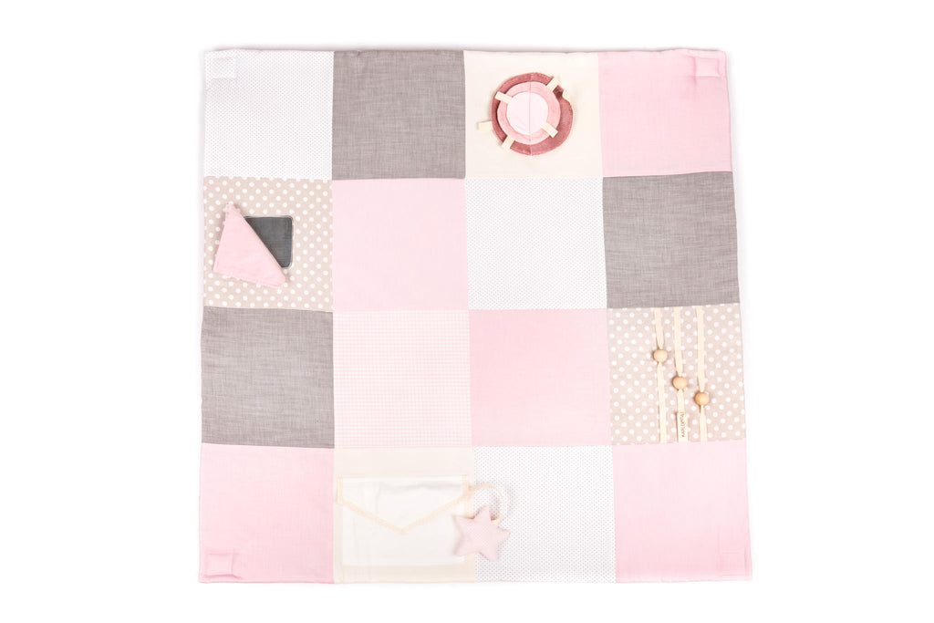 Speelkleed baby met sterren en speelbogen roze – afbeelding 2