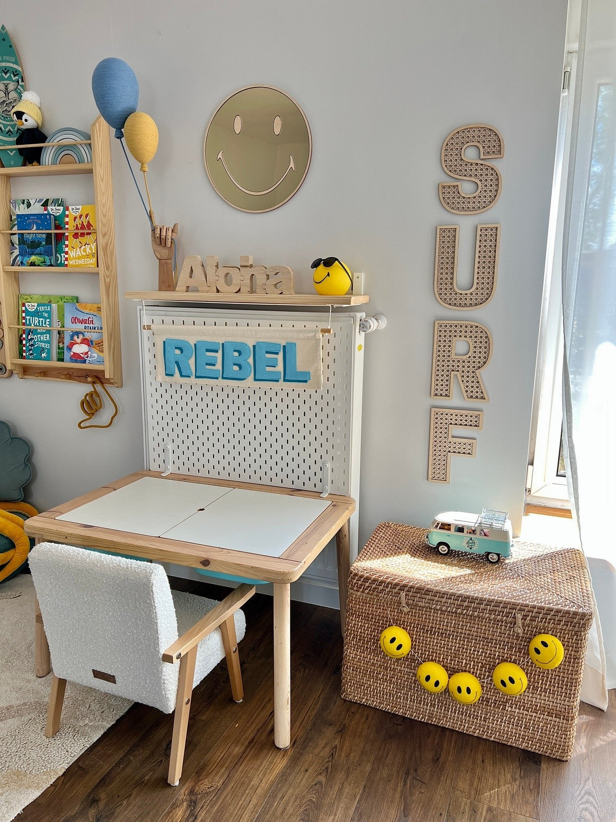 Spiegel kinderkamer emoji – hout en acryl – afbeelding 4