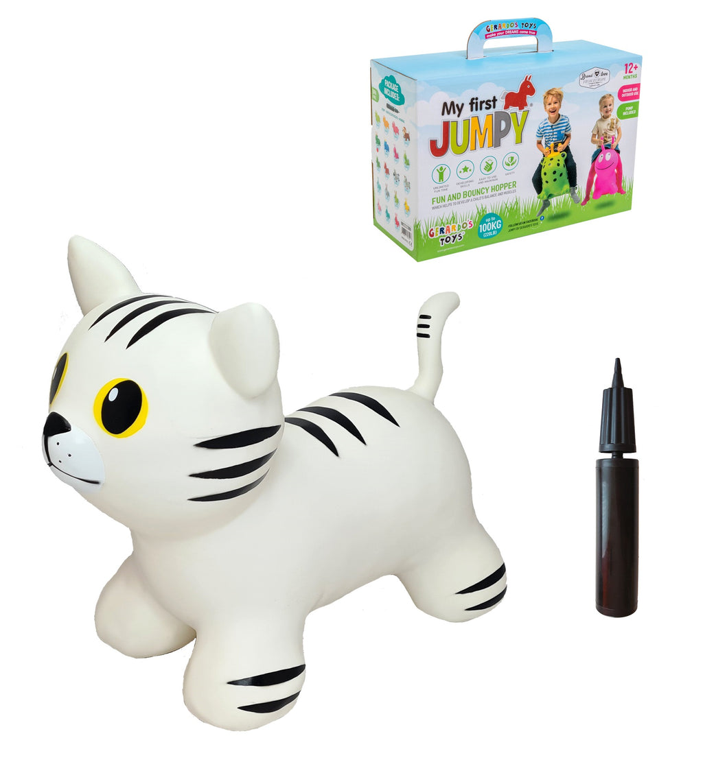 Springdier Jumpy kat wit met zwarte strepen – afbeelding 3
