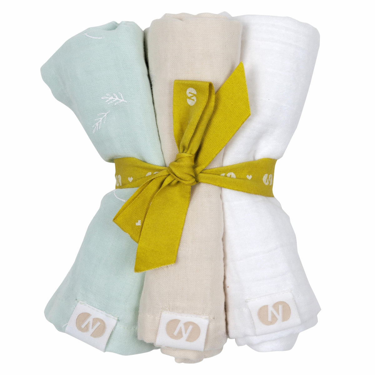 Hydrofiele spuugdoekjes set van 3 mintgroen beige wit