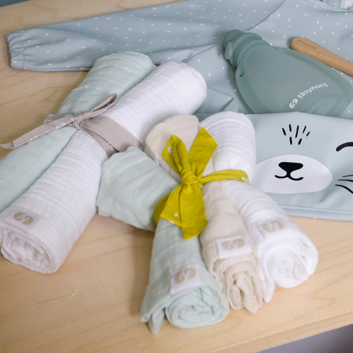 Hydrofiele spuugdoekjes set van 3 mintgroen beige wit – afbeelding 2