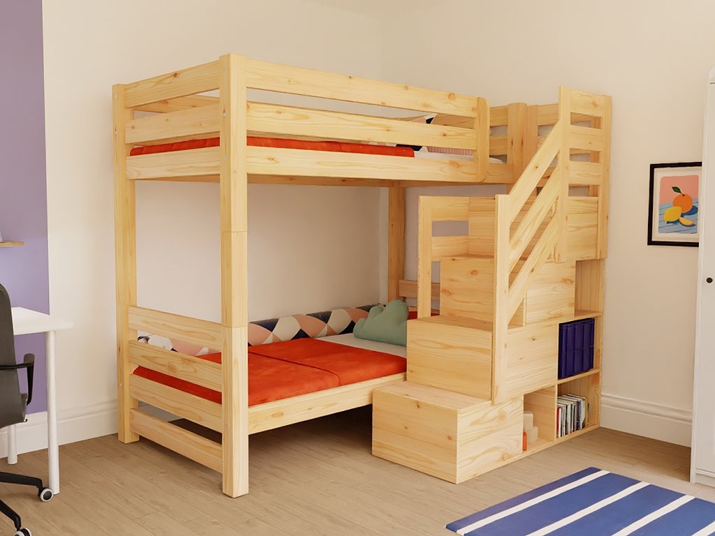 Stapelbed ATLAS met opbergtrap 90x200 cm