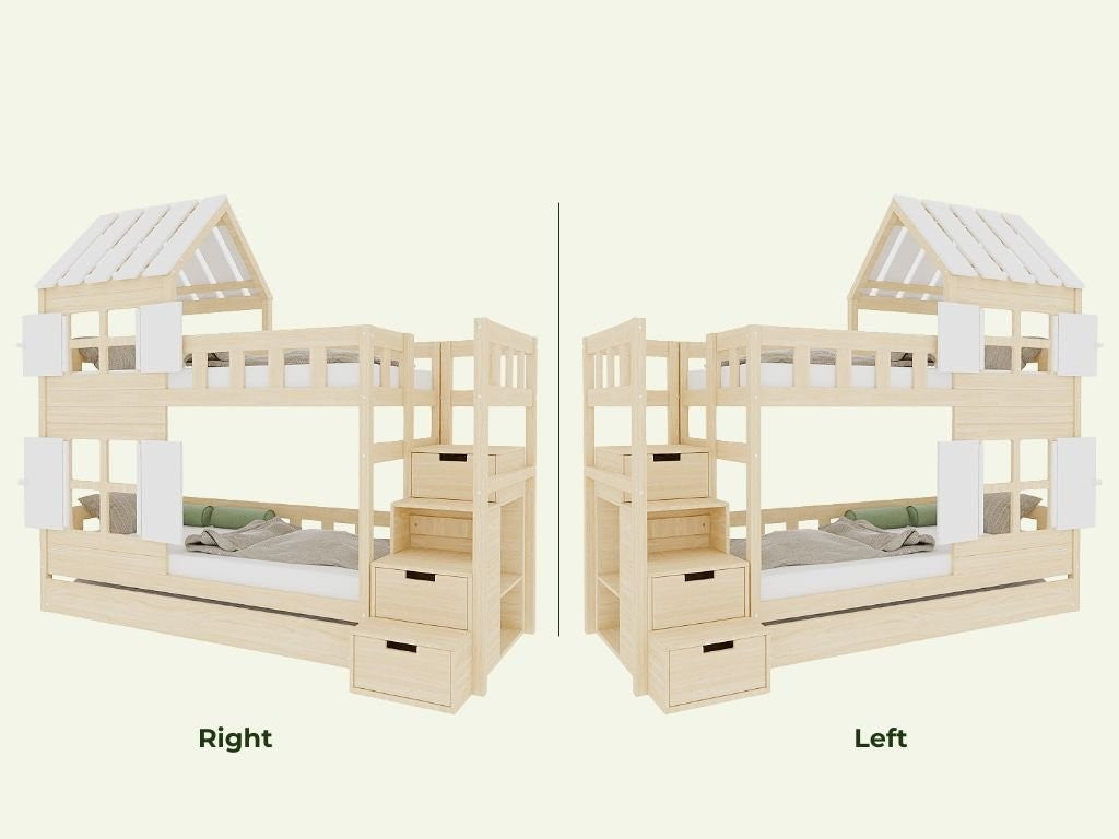 Stapelbed COTTAGE met half dak en opbergtrap 90x200 cm – afbeelding 3