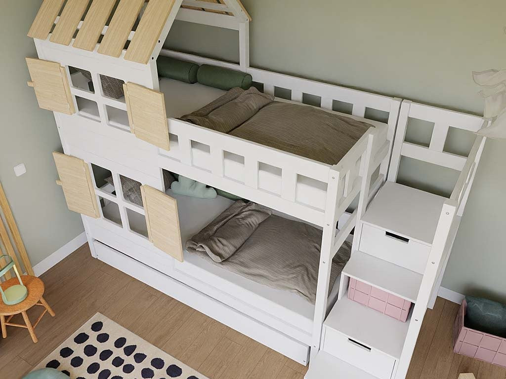 Stapelbed COTTAGE met half dak en opbergtrap 90x200 cm – afbeelding 7