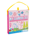 Stempelset regenboogfee met houten stempels en inktkussens