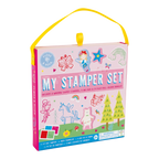 Stempelset regenboogfee met houten stempels en inktkussens
