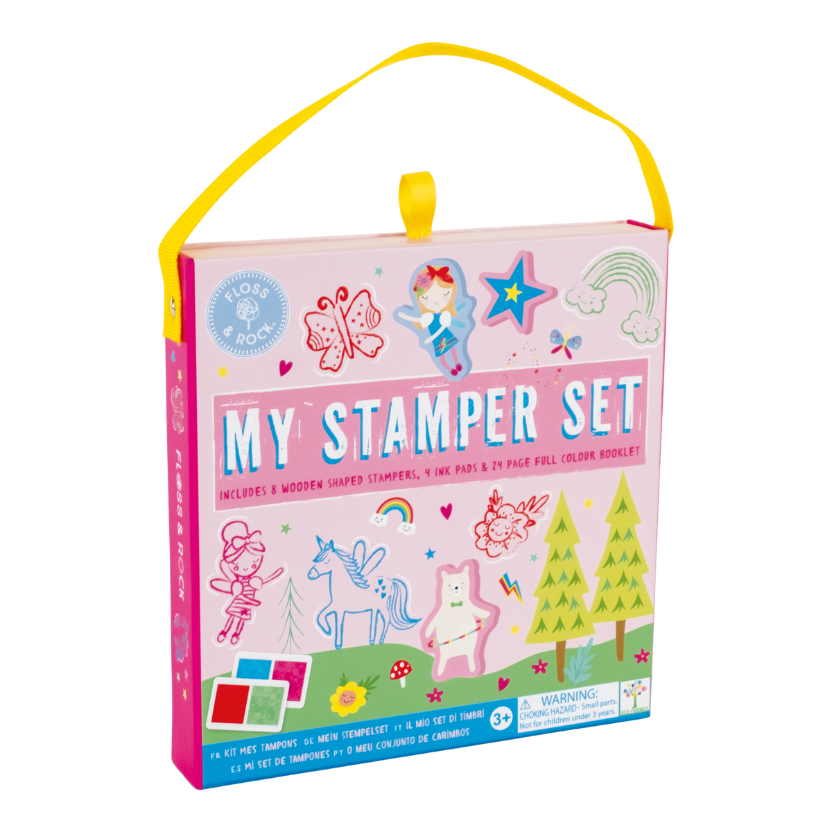 Stempelset regenboogfee met houten stempels en inktkussens