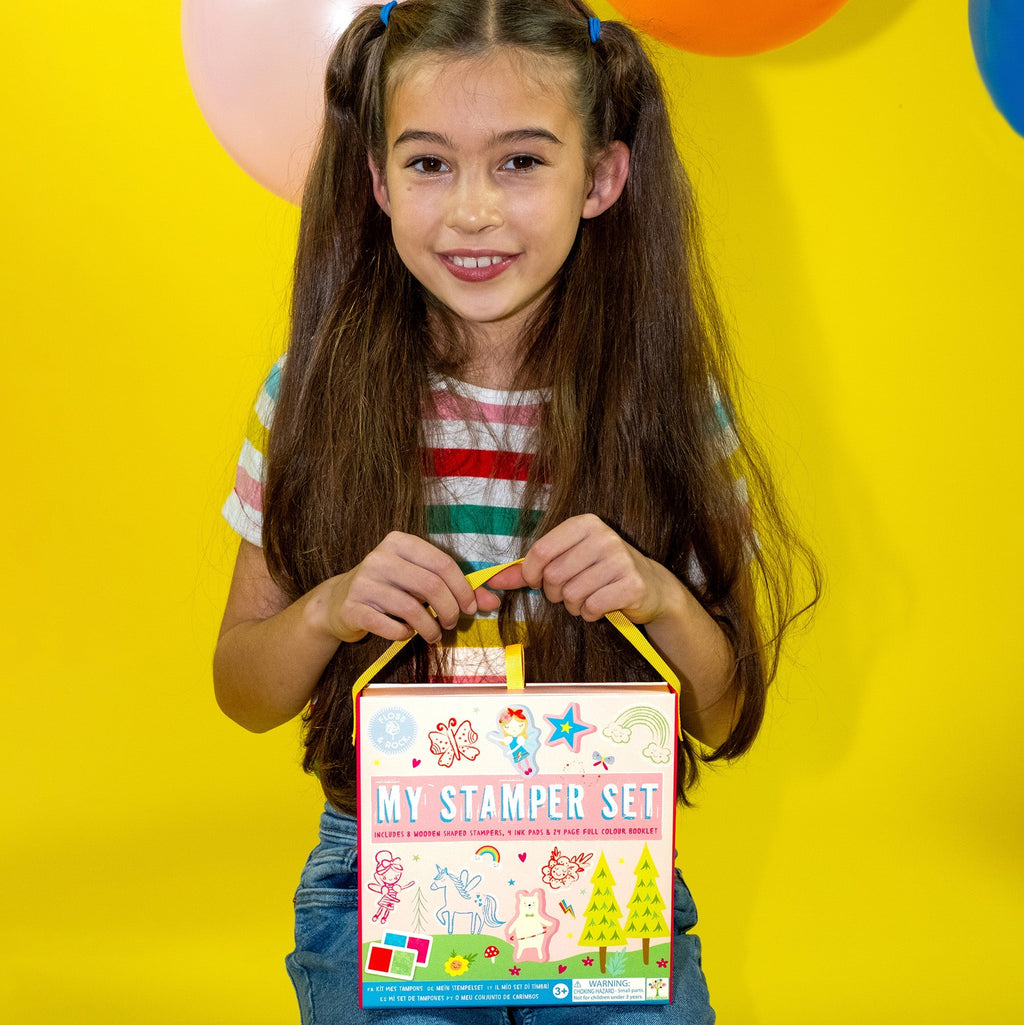 Stempelset regenboogfee met houten stempels en inktkussens – afbeelding 2