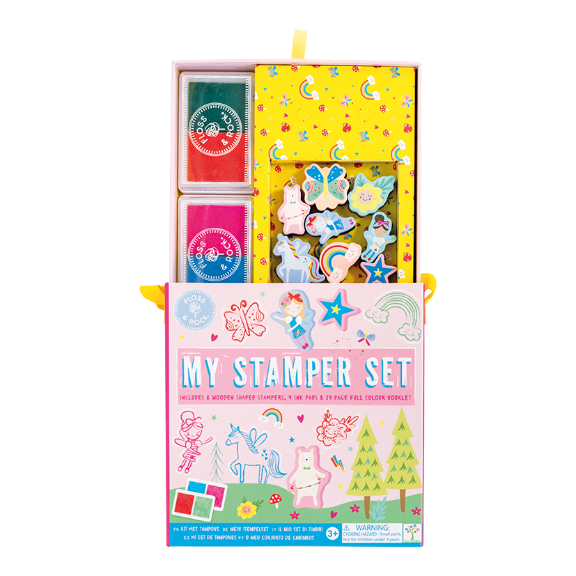 Stempelset regenboogfee met houten stempels en inktkussens – afbeelding 3