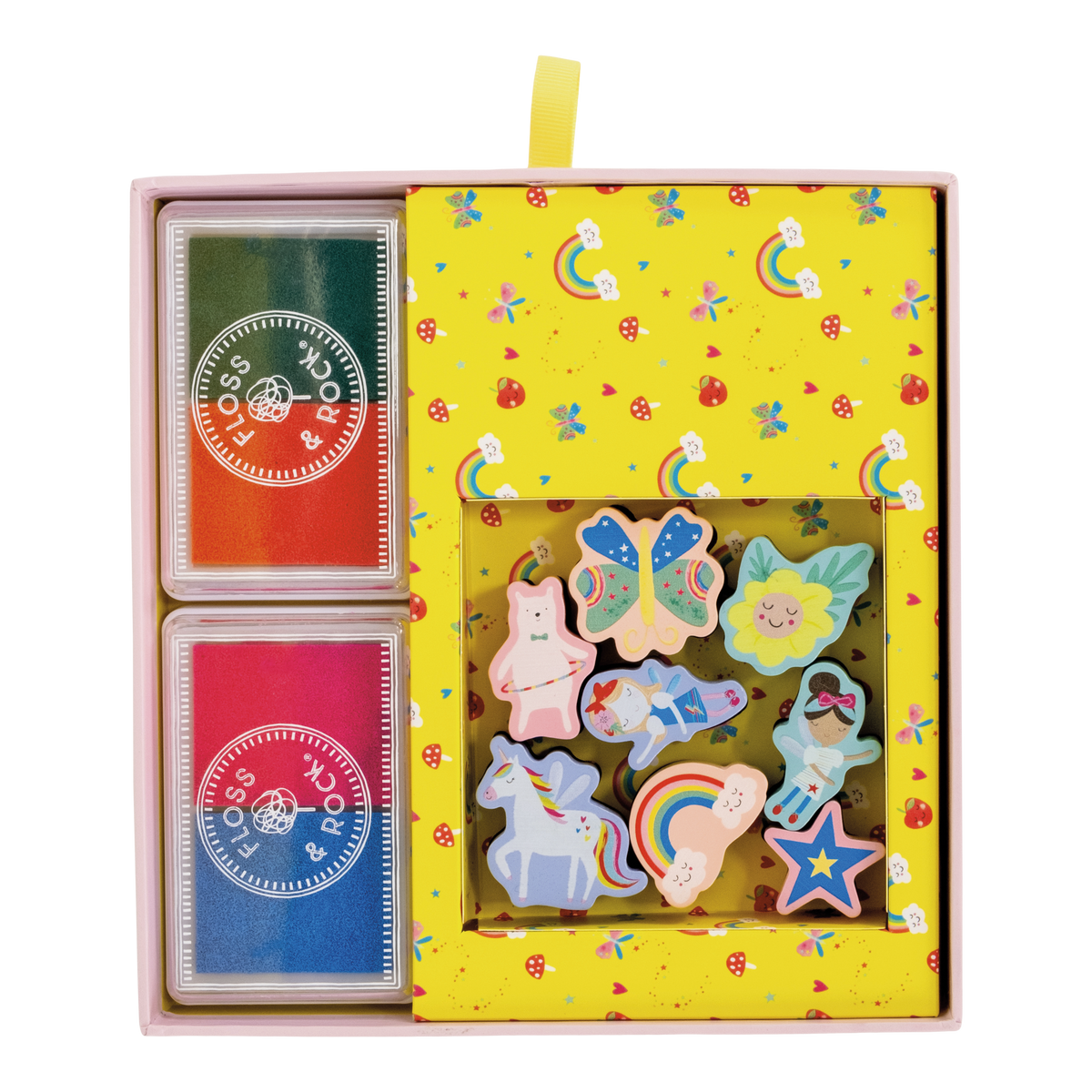 Stempelset regenboogfee met houten stempels en inktkussens – afbeelding 4
