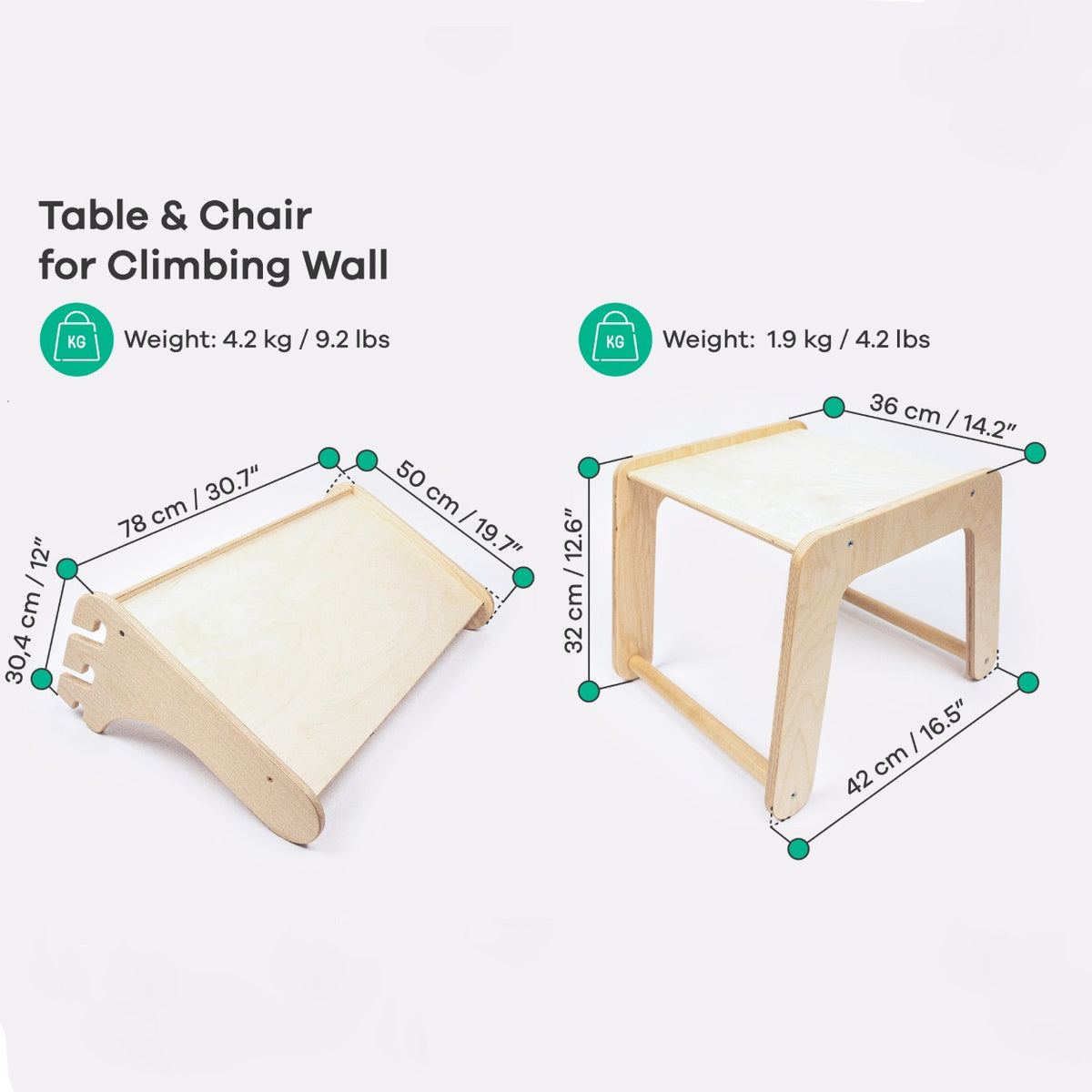Tafel en stoel voor het leg&go klimrek met Zweedse wand – afbeelding 2