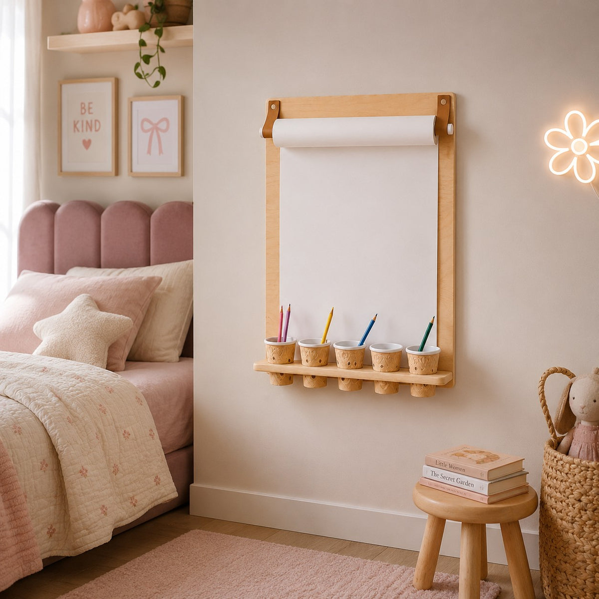 Houten wandtekenbord met bekerhouders – afbeelding 3