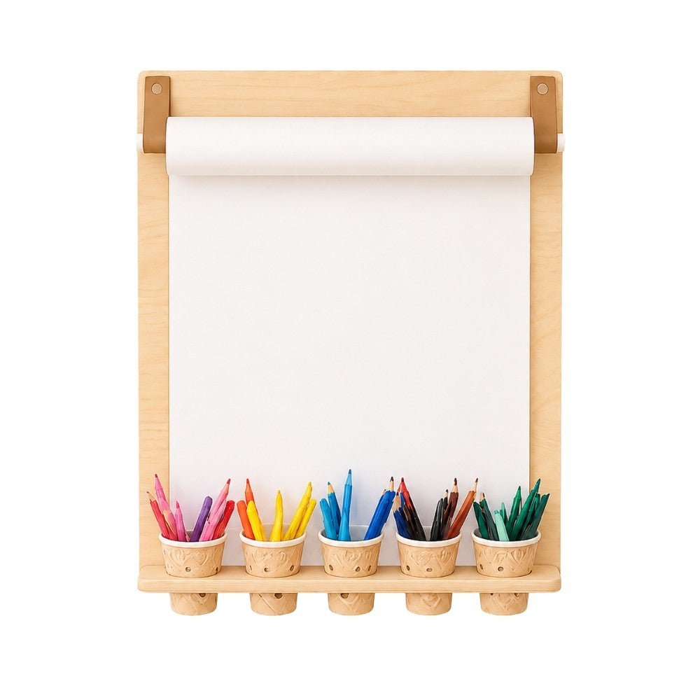 Tekenbord voor aan de muur met papierrol en potloodhouder – afbeelding 4