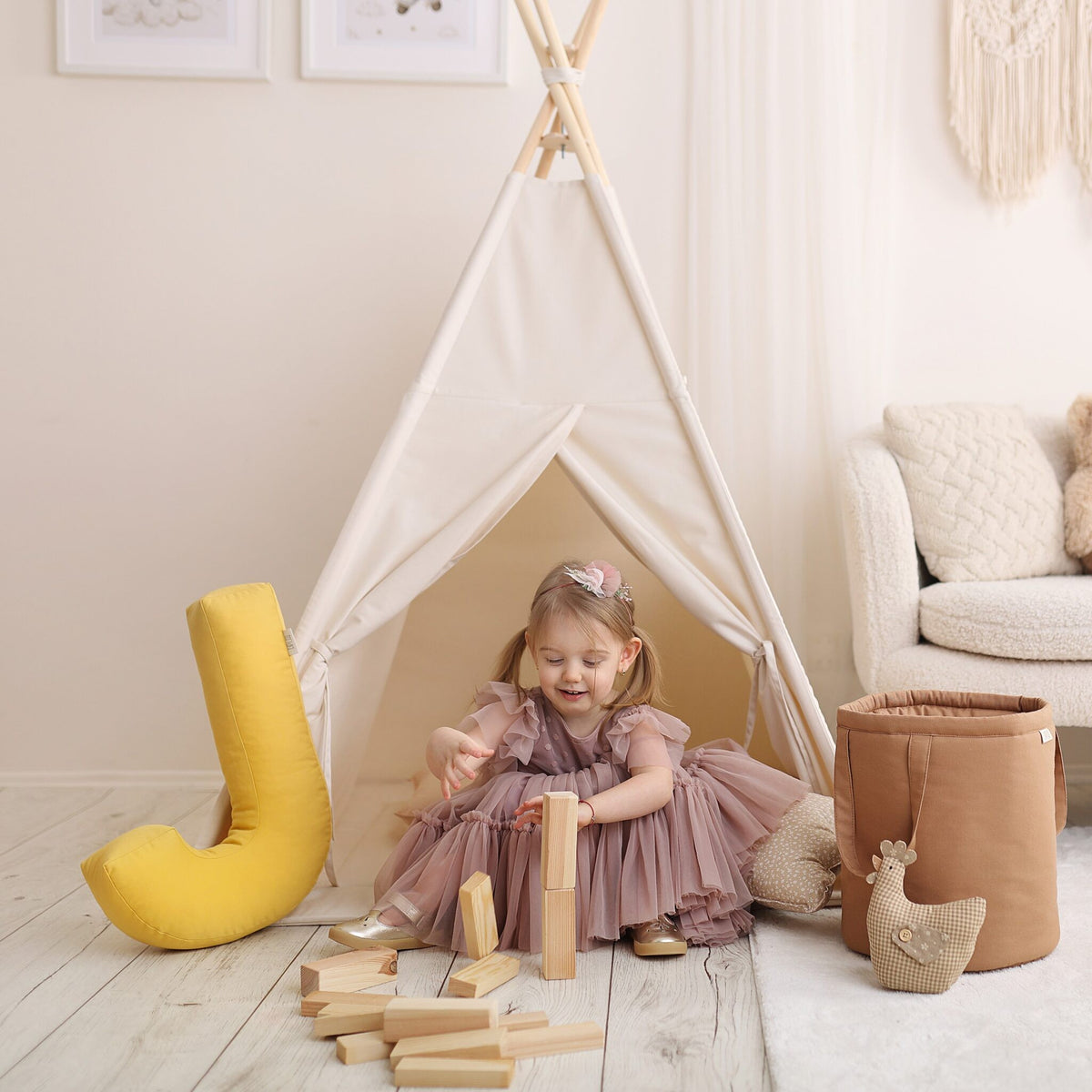Tipi tent kind lichtbeige – afbeelding 3
