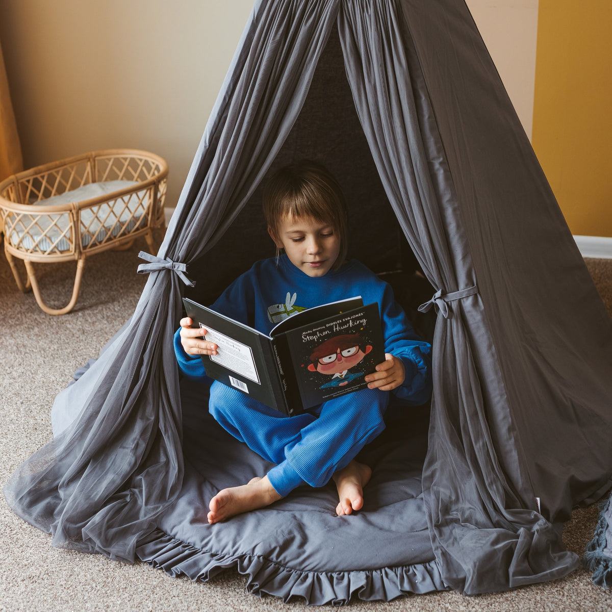 Tipi tent fairy grijs met tule – afbeelding 5