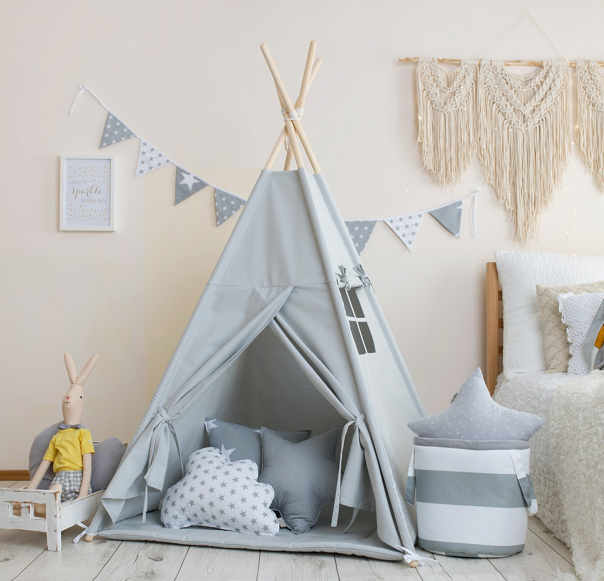 Tipi tent kind lichtgrijs – afbeelding 2