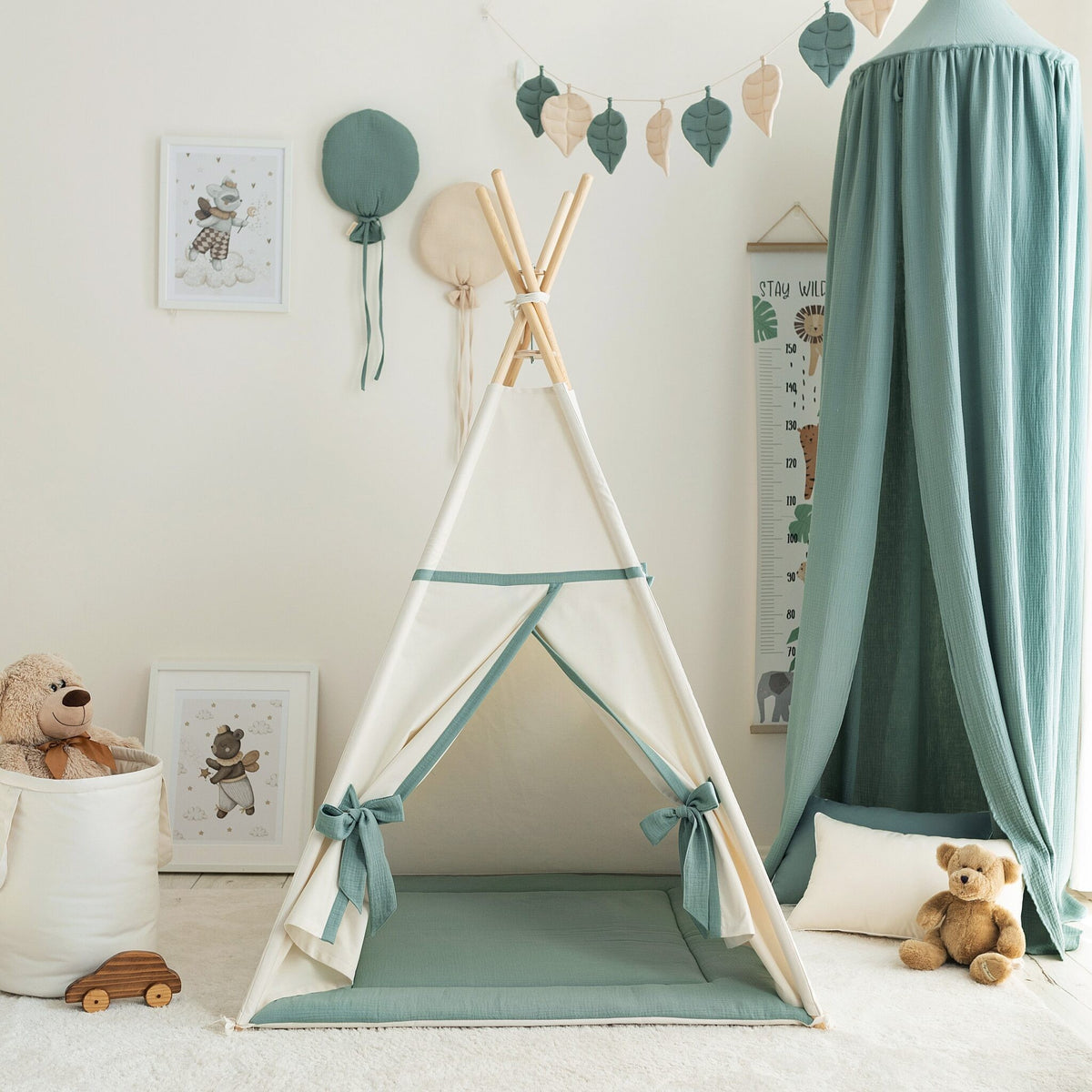 Tipi tent kind beige met saliegroen