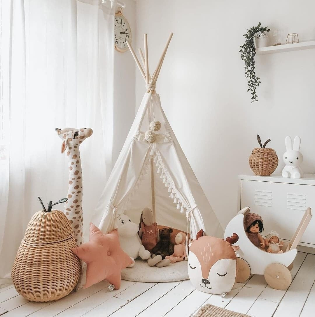 Tipi tent boho ecru met kwastjes – afbeelding 3