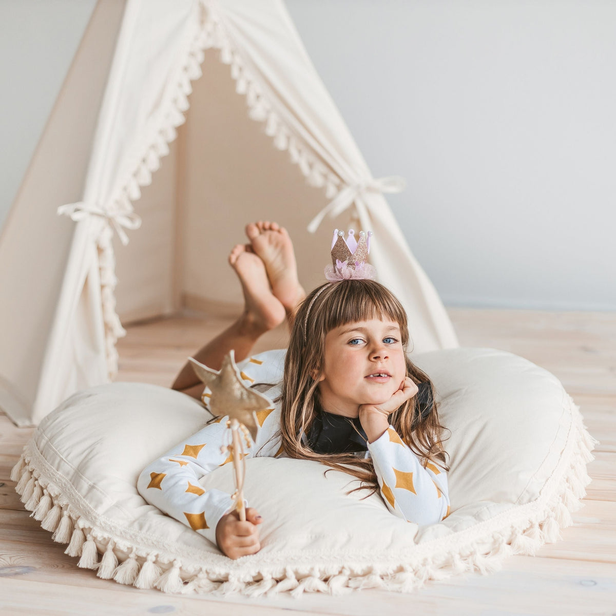 Tipi tent boho ecru met kwastjes – afbeelding 5