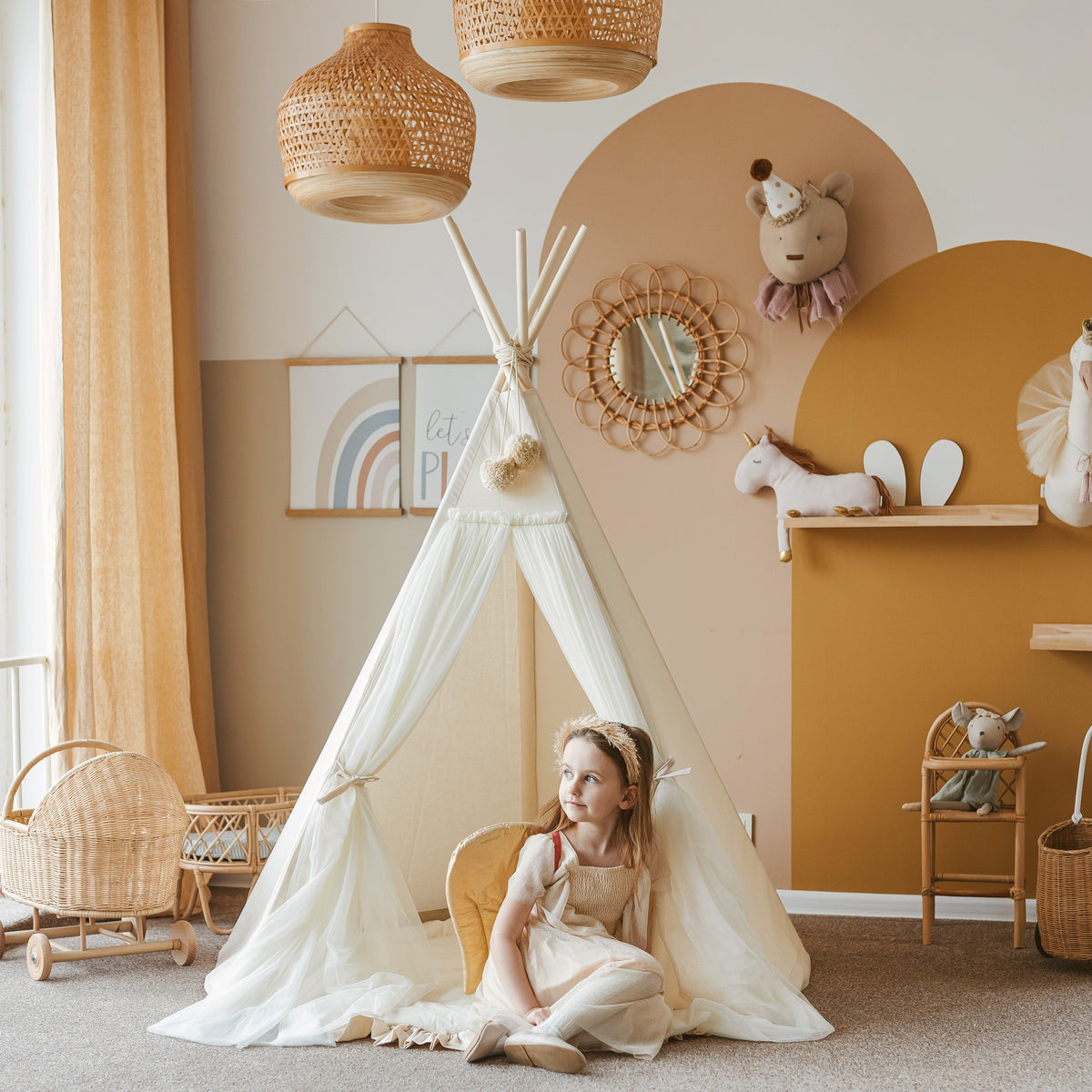 Tipi tent fairy ecru met tule – afbeelding 3