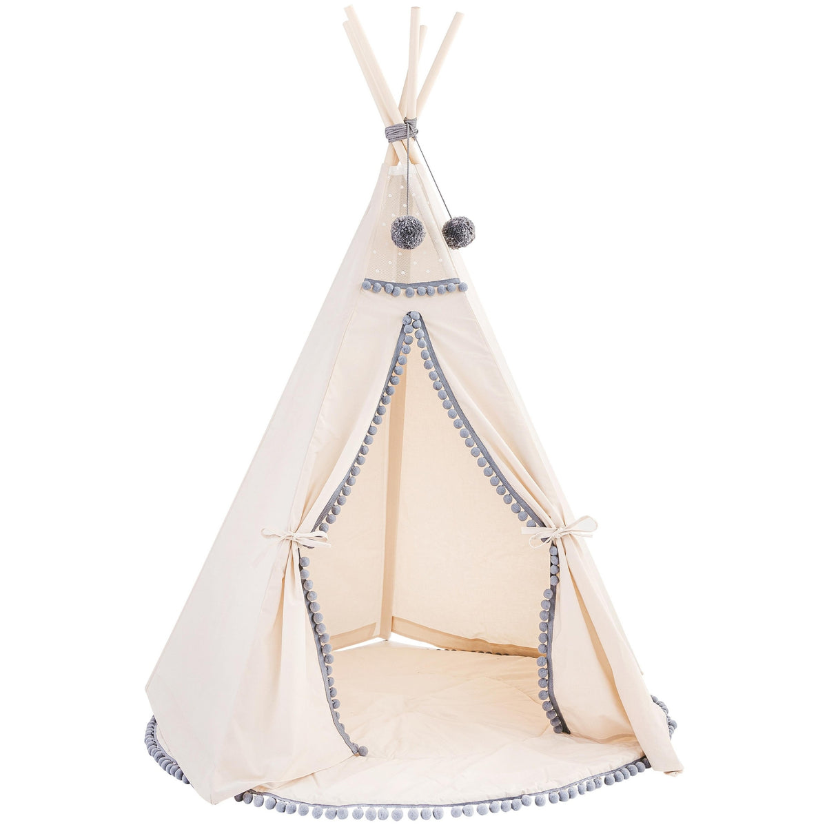 Tipi tent ecru met grijze pompons