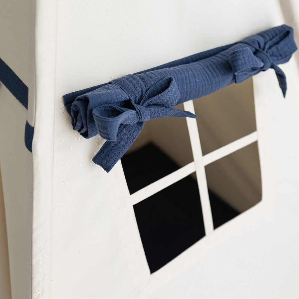 Tipi tent kind beige met donkerblauw – afbeelding 4