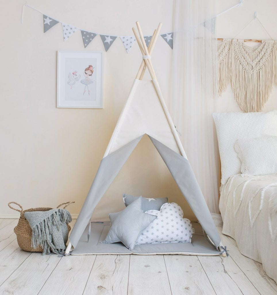 Tipi tent kind beige met grijs