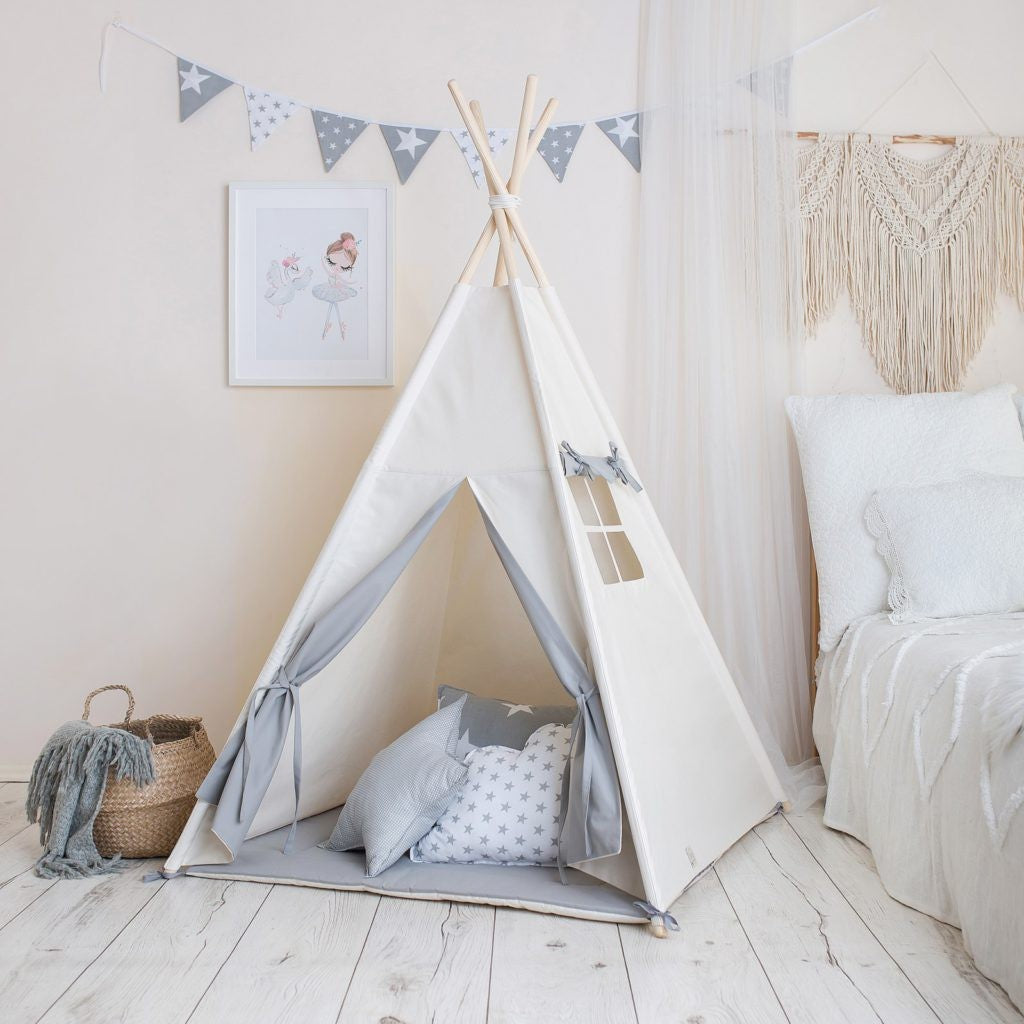 Tipi tent kind beige met grijs – afbeelding 2