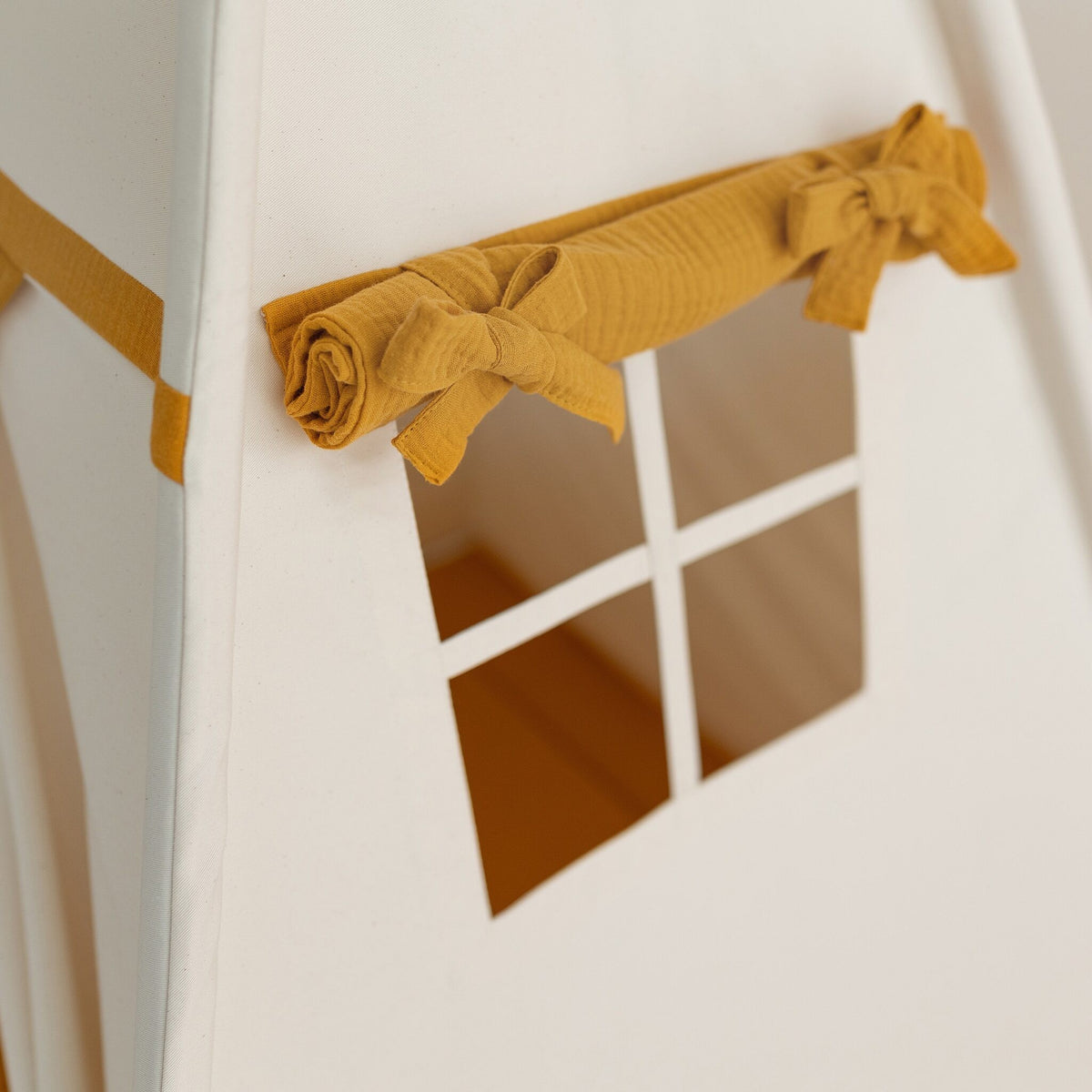 Tipi tent kind beige met mosterdgeel – afbeelding 3