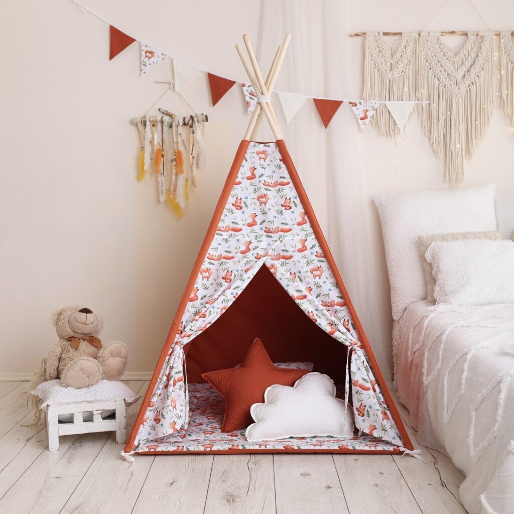 Tipi tent kind terracotta met vosjesprint