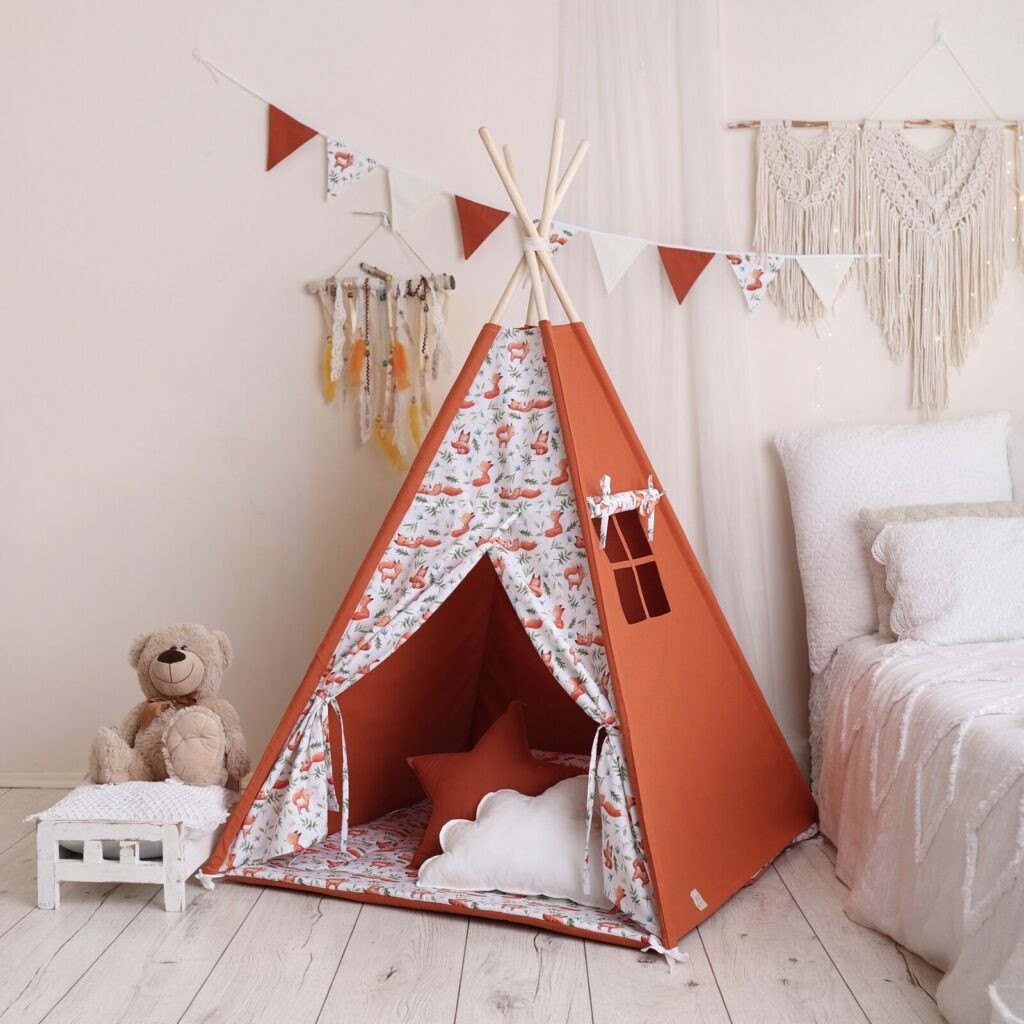 Tipi tent kind terracotta met vosjesprint – afbeelding 2
