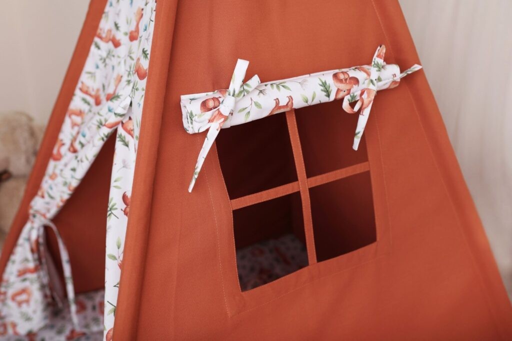Tipi tent kind terracotta met vosjesprint – afbeelding 3