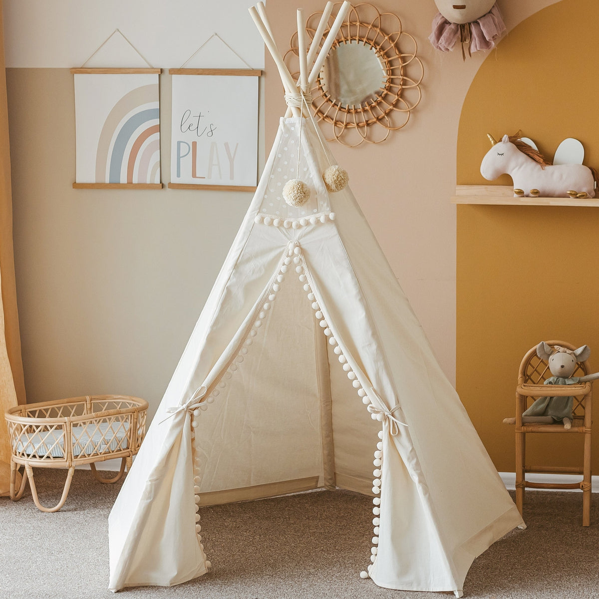 Tipi tent original ecru met pompons – afbeelding 3