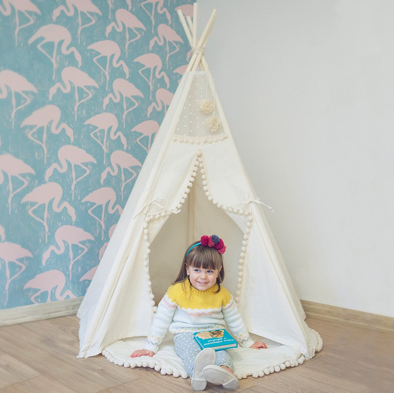 Tipi tent original ecru met pompons – afbeelding 5