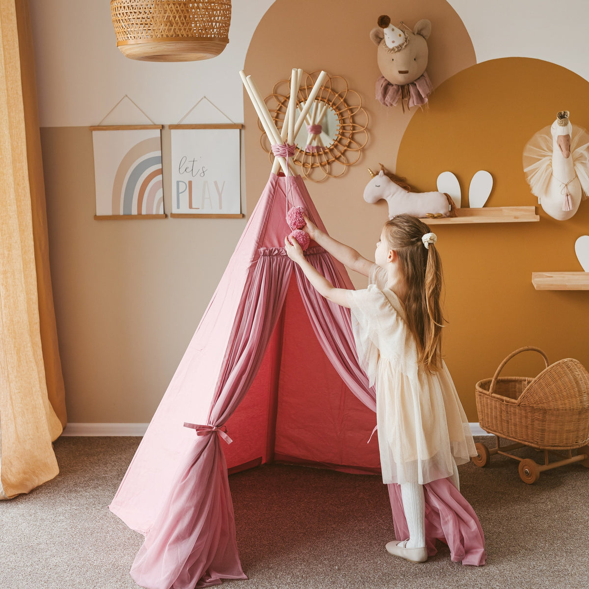Tipi tent fairy roze met tule – afbeelding 4