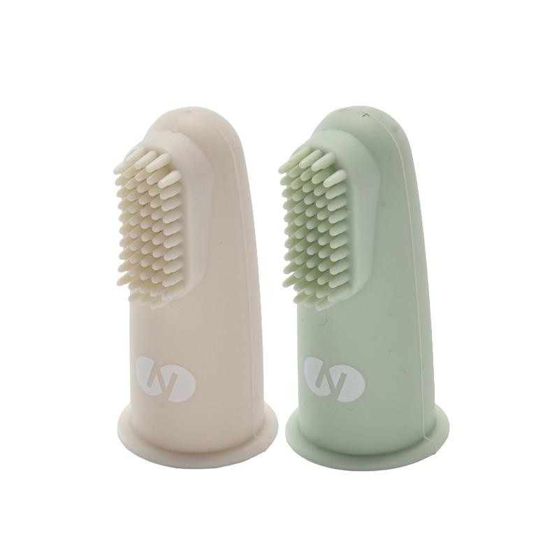 Vingertandenborstel baby siliconen beige en mintgroen