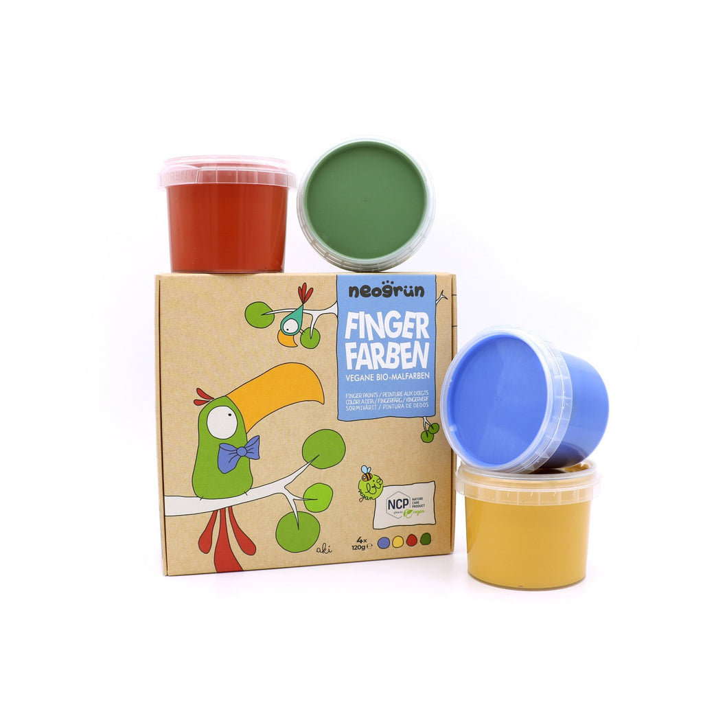 Vingerverf biologisch 4 x 120 g – blauw, geel, rood en groen – afbeelding 2